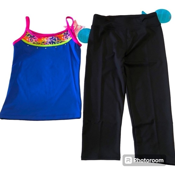 Jacques Moret Active Girls Bright Spots Gym Tank Top Black Capri Set Size M 8-10 - Picture 1 of 13